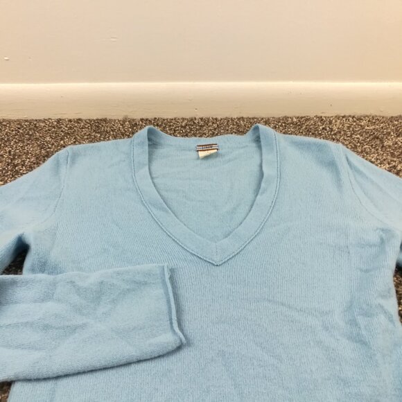 Vintage J Crew Sweater 100% Cashmere V Neck Rolled Hem Blue Womens Small - Picture 2 of 8